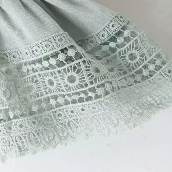 Crochet Fringe Bell Sleeve Boho Gypsy Dress Mint - Picture 9 of 12